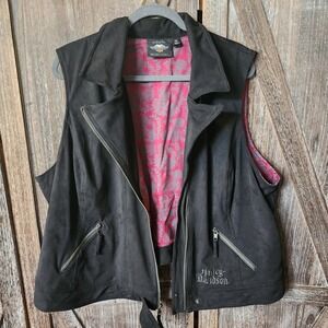 Harley Davidson Vest Women's Size 3X Black Serpent Heart Roses Zip Up Pockets